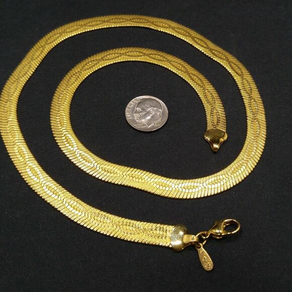 Vintage Napier Patterned Herringbone Necklace, 20", Gold Plated, 1980s - Picture 9 of 10